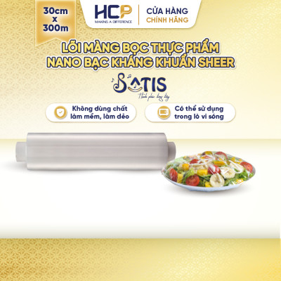 Lõi Màng Bọc Thực Phẩm PE Kháng Khuẩn 30CMX300M SATIS Phủ Nano Bạc An Toàn Cho Sức Khỏe Dùng Được Cho Lò Vi Sóng