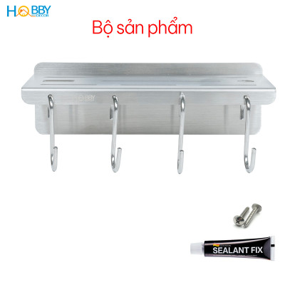 Kệ treo dao kéo Inox 304 có 4 móc treo dán tường Hobby home decor KDT
