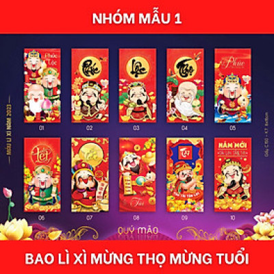 SET 50/10 Bao lì xì Mừng Xuân Mừng tuổi chúc Năm mới mẫu ngẫu nhiên