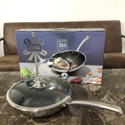 Chảo sâu lòng sử dụng công nghệ phủ chống dính là khoan khắc bề mặt inox 304 cao cấp DSP - Có 2 kích thước 32cm và 34cm - HÀNG NHẬP KHẨU