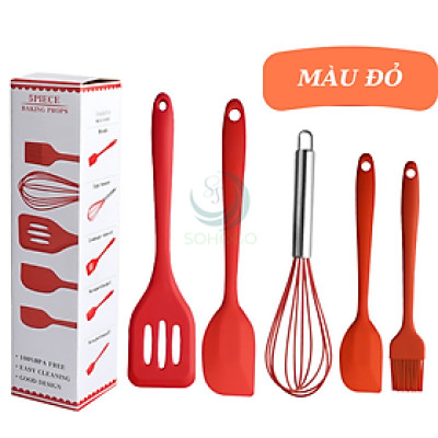 Bộ Dụng Cụ Nấu Ăn Silicone Chống Dính 5 Món Combo Dụng Cụ Nấu Ăn Đa Năng – Chất Liệu Silicone Cao Cấp Bộ Dụng Cụ Nhà Bếp Silicone Chống Nóng, An Toàn Cho Sức Khỏe