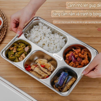 COMBO 5 BỘ KHAY CƠM INOX 5 NGĂN SÂU LÒNG INOX 304 ( TÙY CHỌN NẮP )