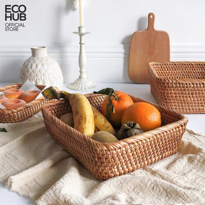 Khay mây ECOHUB hình chữ nhật đáy vát đựng hoa quả/bánh kẹo/trái cây/đồ khô không bị mốc decor/chụp ảnh.