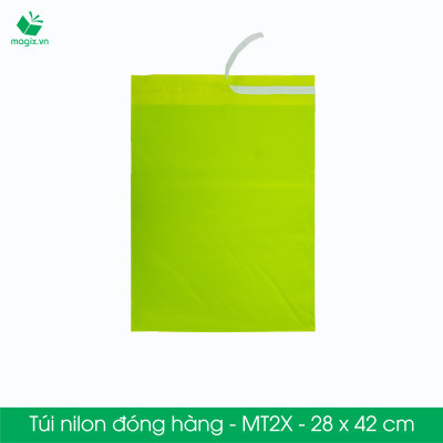MT2X - 28x42 cm - Túi nilon gói hàng - 500 túi niêm phong đóng hàng màu xanh lá mạ