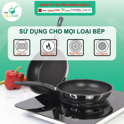 Bộ nồi chảo Fivestar 3 chiếc nắp inox 3 đáy bếp từ inox 430 quai silicon chống nóng