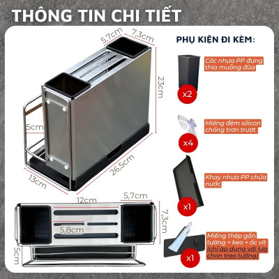 Kệ inox 304 DandiHome đựng dao thớt, đũa đa năng trong nhà bếp