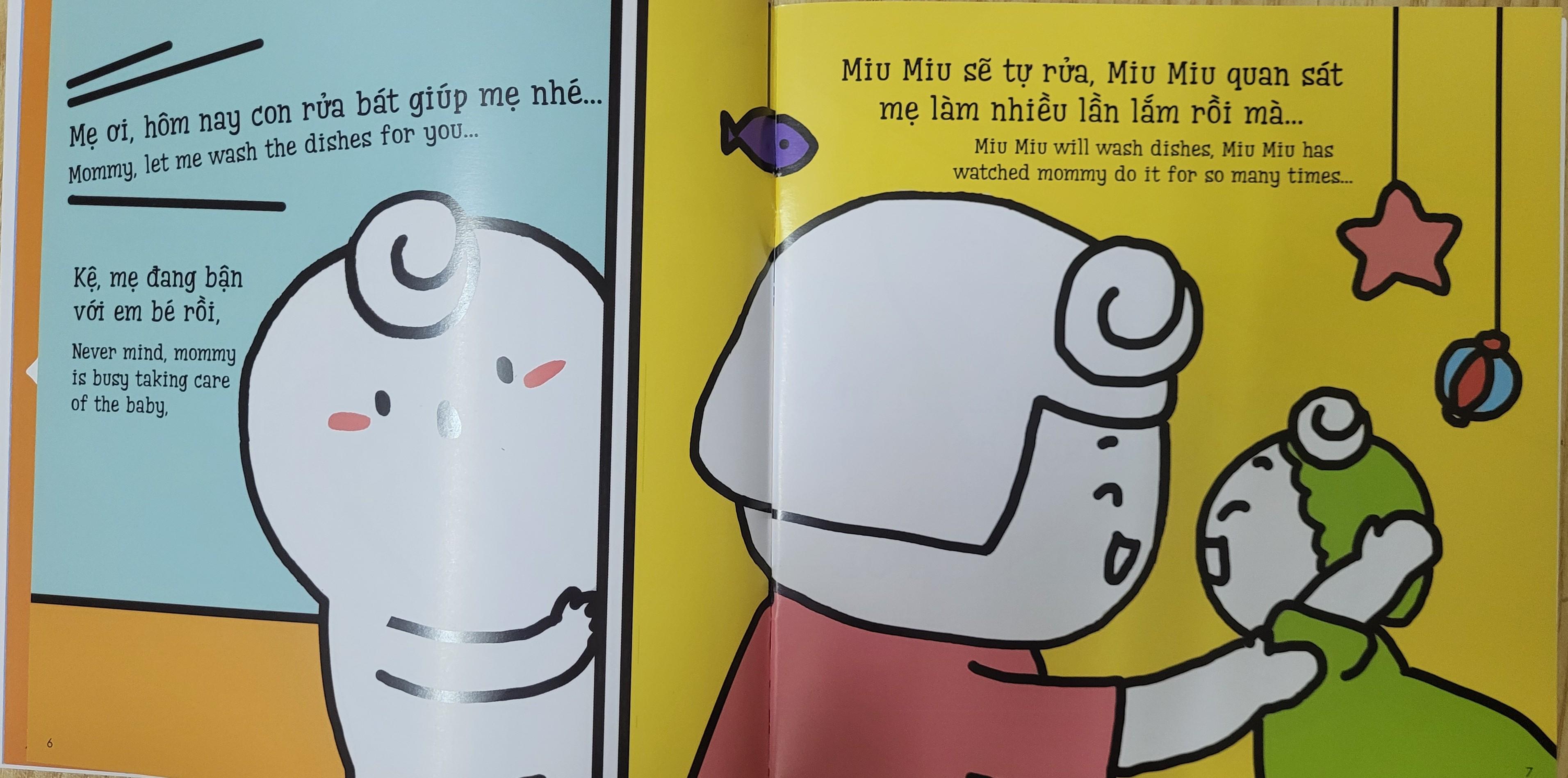 Sách Ehon Miu Miu Tự Lập Phần 1 Song Ngữ - Rửa Bát