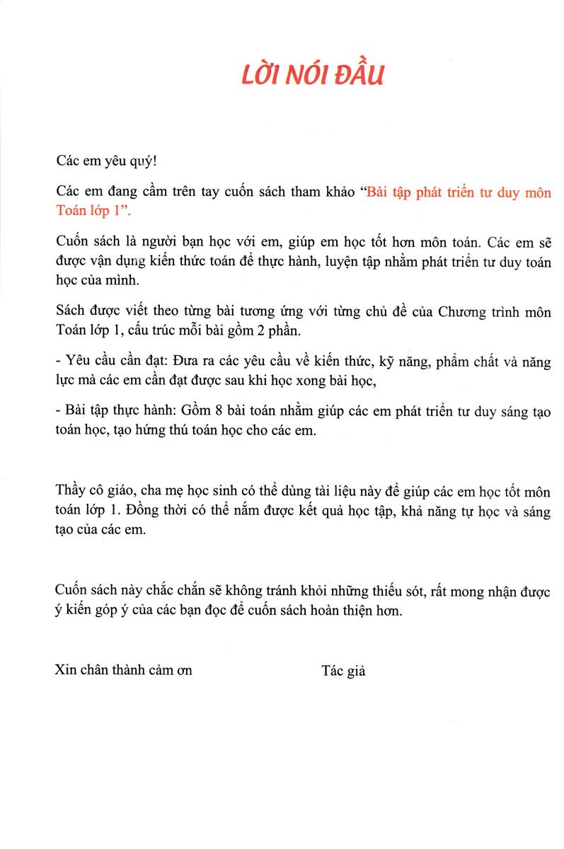 Bài Tập Phát Triển Tư Duy Sáng Tạo Môn Toán Lớp 1 (Biên Soạn Theo Chương Trình Sách Giáo Khoa Mới)