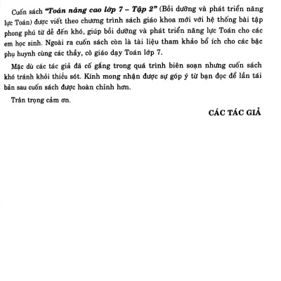 Toán Nâng Cao Lớp Lớp 7 - Tập 2