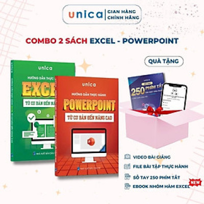 Combo 2 Sách Excel - PowerPoint Unica Giúp Thành Thạo Tin Học Văn Phòng Từ Cơ Bản Đến Nâng Cao Kèm Video Bài Giảng