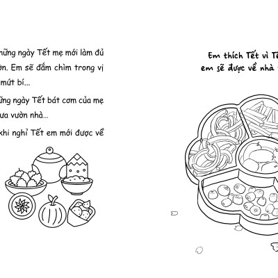 Sách tô màu Bữa Cơm Ngon Nhất Là Cơm Của Mẹ - ngồi cạnh tủ lạnh