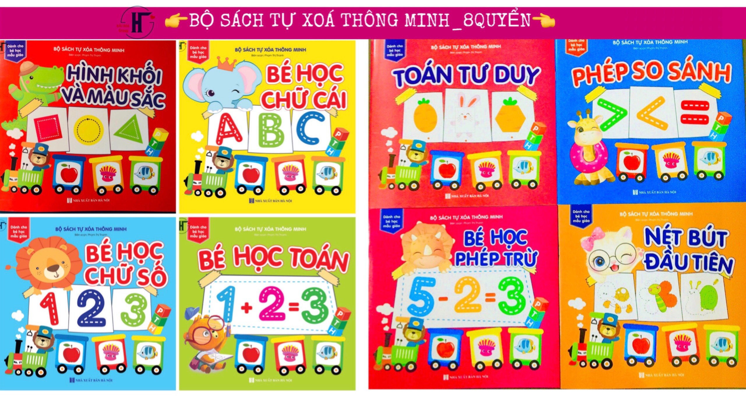 Sách- Combo 4 Cuốn sách Tự xoá Thông minh: Phép trừ+ So sánh+ Toán+ Nét bút (Tặng kèm bút)