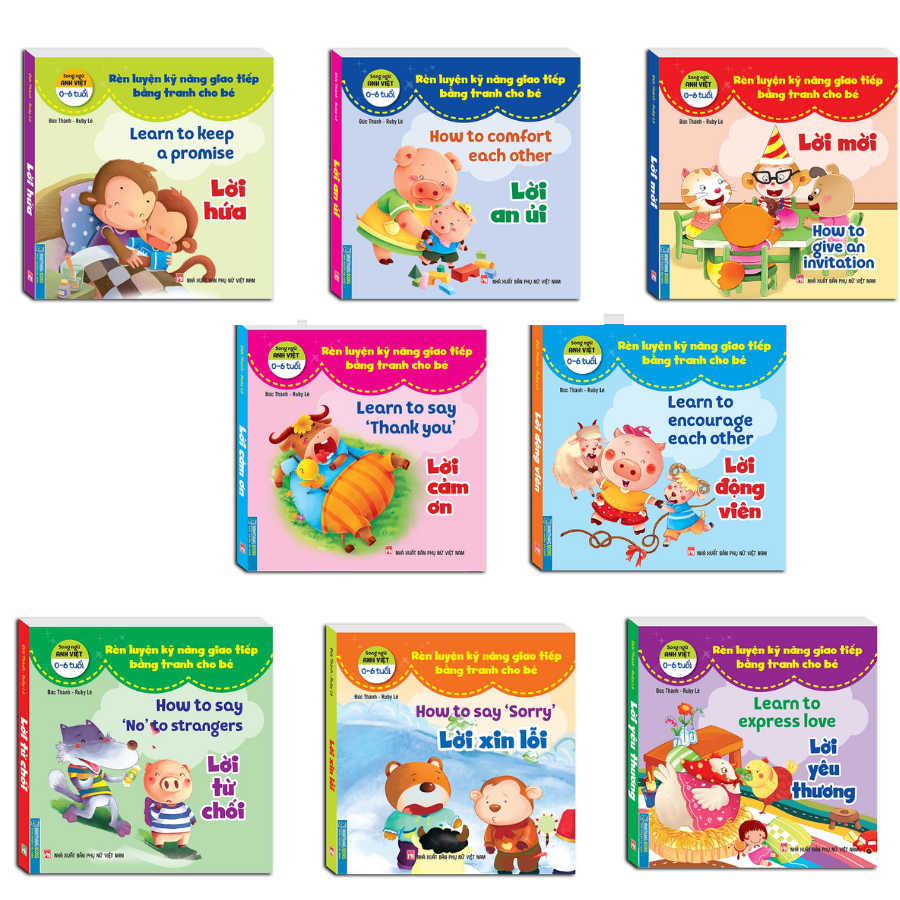 Combo 8 Cuốn Rèn Luyện Kỹ Năng Giao Tiếp Bằng Tranh Cho Bé (Song Ngữ Anh - Việt)
