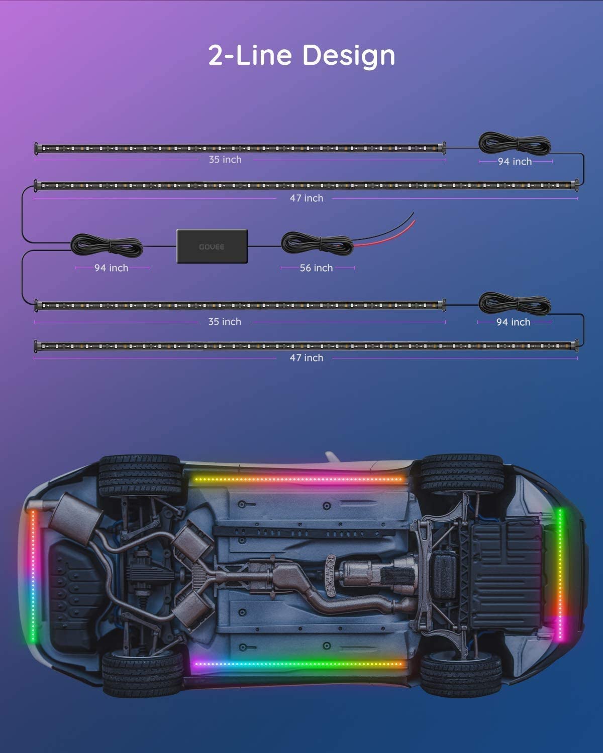 Đèn LED gầm ô tô Govee RGBIC Exterior Car Underglow Light H6184 | Kháng nước, cảm biến nhạc RGB 16 triệu màu