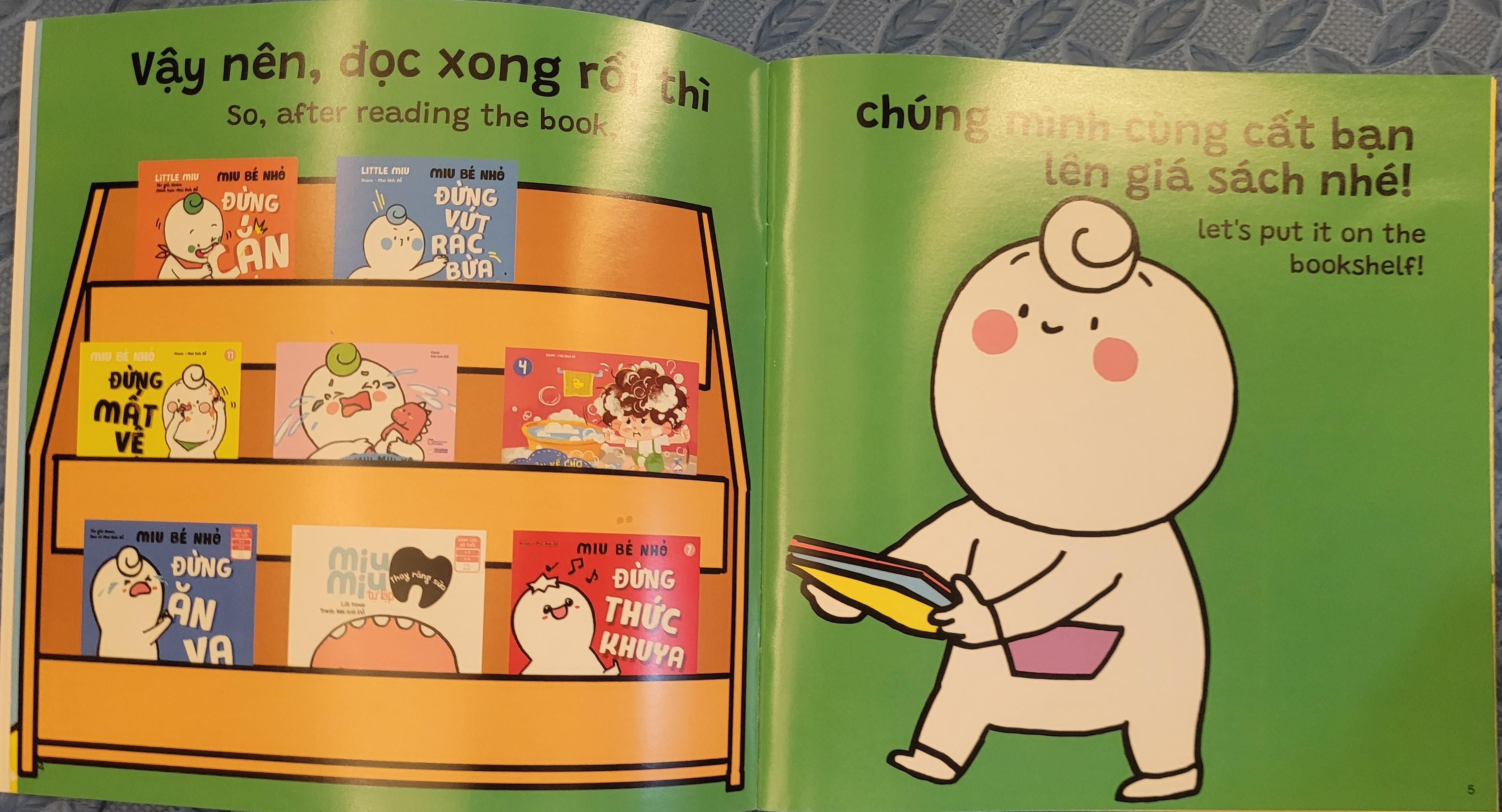 Sách Ehon Miu Bé Nhỏ Phần 4 Song Ngữ - Miu Bé Nhỏ Đừng Xé Sách Nhé