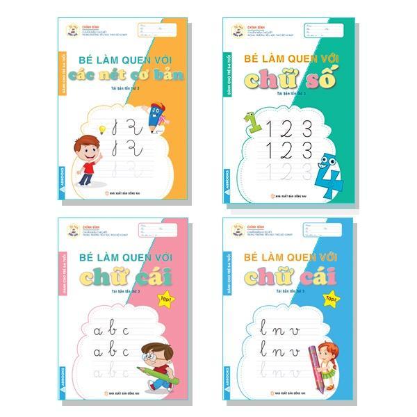 Sách - Bé Làm Quen Với - Chữ Cái, Các Nét Cơ Bản, Chữ Số - Bộ 8 Cuốn