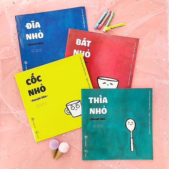 Combo 4 cuốn Sách Ehon Moi Moi - Giúp các em bé ngừng khóc - Đồ vật Thìa Nhỏ, Cốc nhỏ, Bát nhỏ, đĩa nhỏ