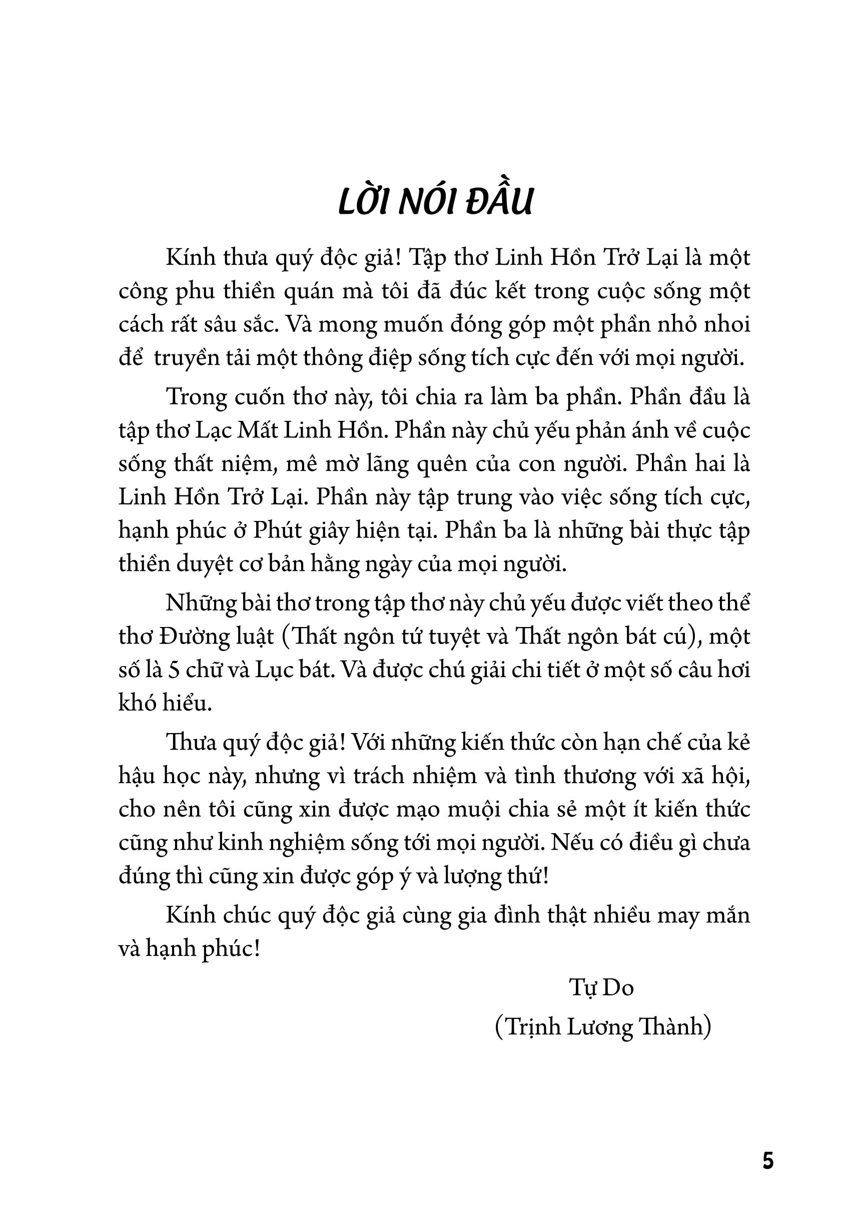 Tập Thơ Linh Hồn Trở Lại - Tự Do