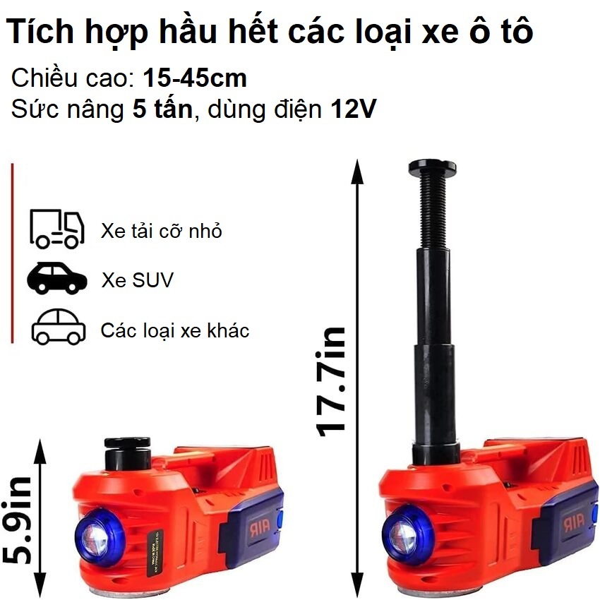 Bộ nâng kích gầm điện - Con đội điện kiêm máy bơm lốp và máy siết ốc ô tô đa năng ROGTZ TY-004 - Tải Trọng: 5000Kg ( 5 Tấn) - HÀNG NHẬP KHẦU