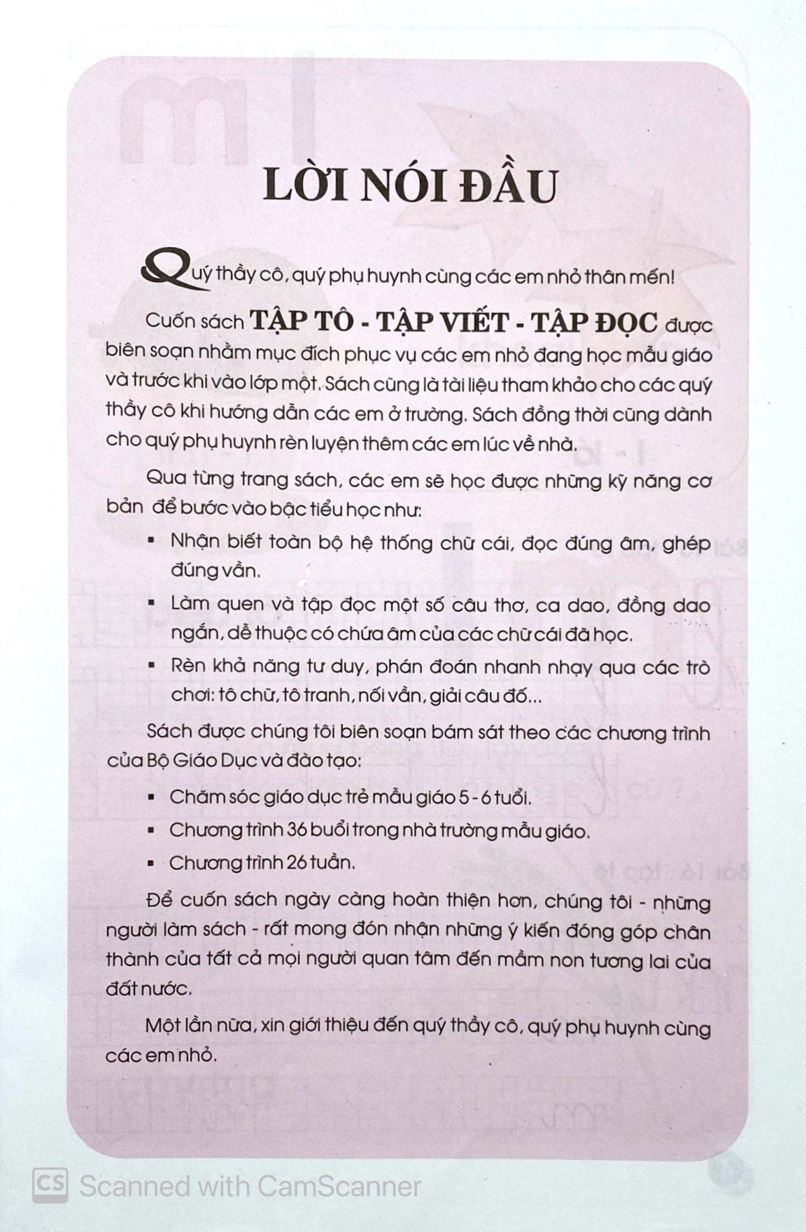 Tập Tô - Tập Viết - Tập Đọc (Tập 2) (Dành Cho Bé 5 - 6 Tuổi)