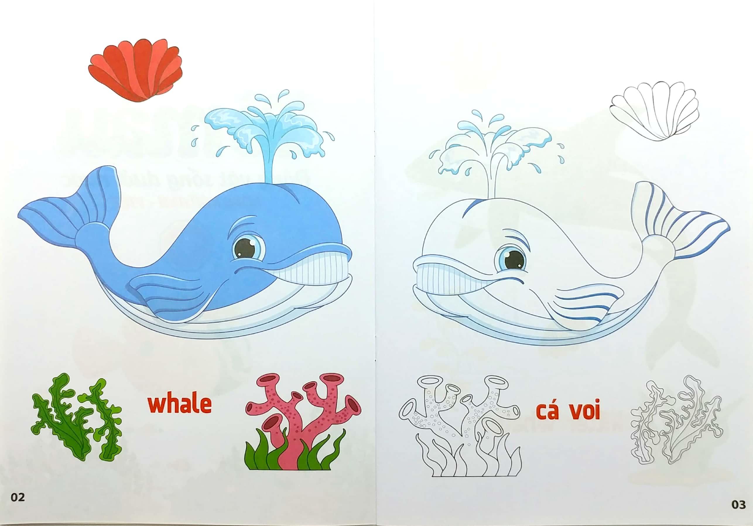 Tô Màu Động Vật Sống Dưới Nước - Song Ngữ Anh-Việt - Tập 1 (Tái Bản 2023)