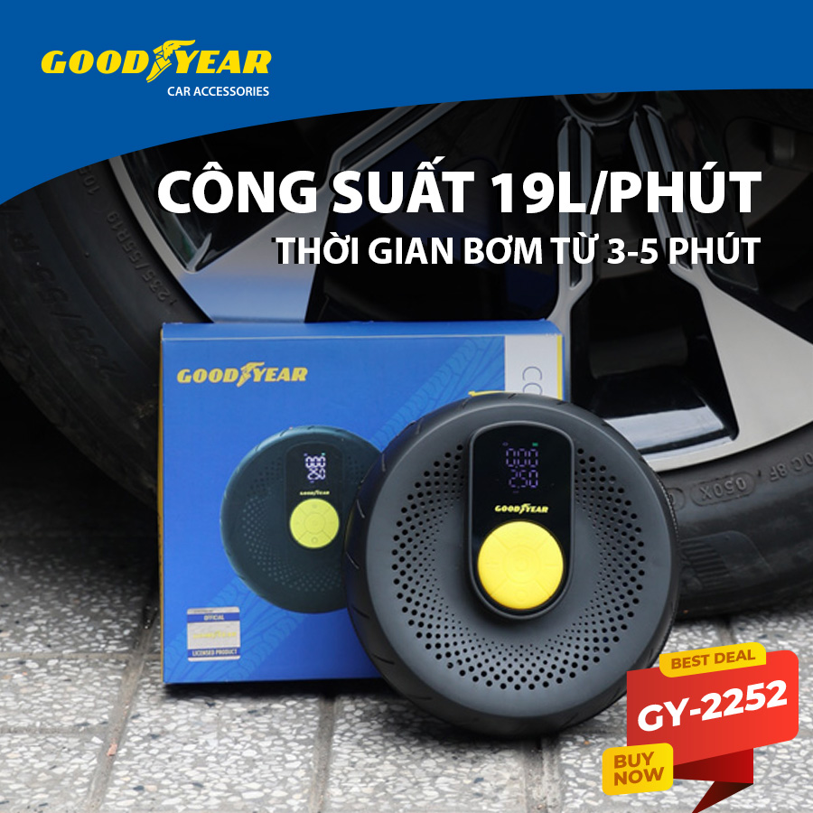 Máy Bơm Lốp Ô Tô Không Dây Tích Điện Tự Ngắt Đa Năng GOODYEAR GY -2252
