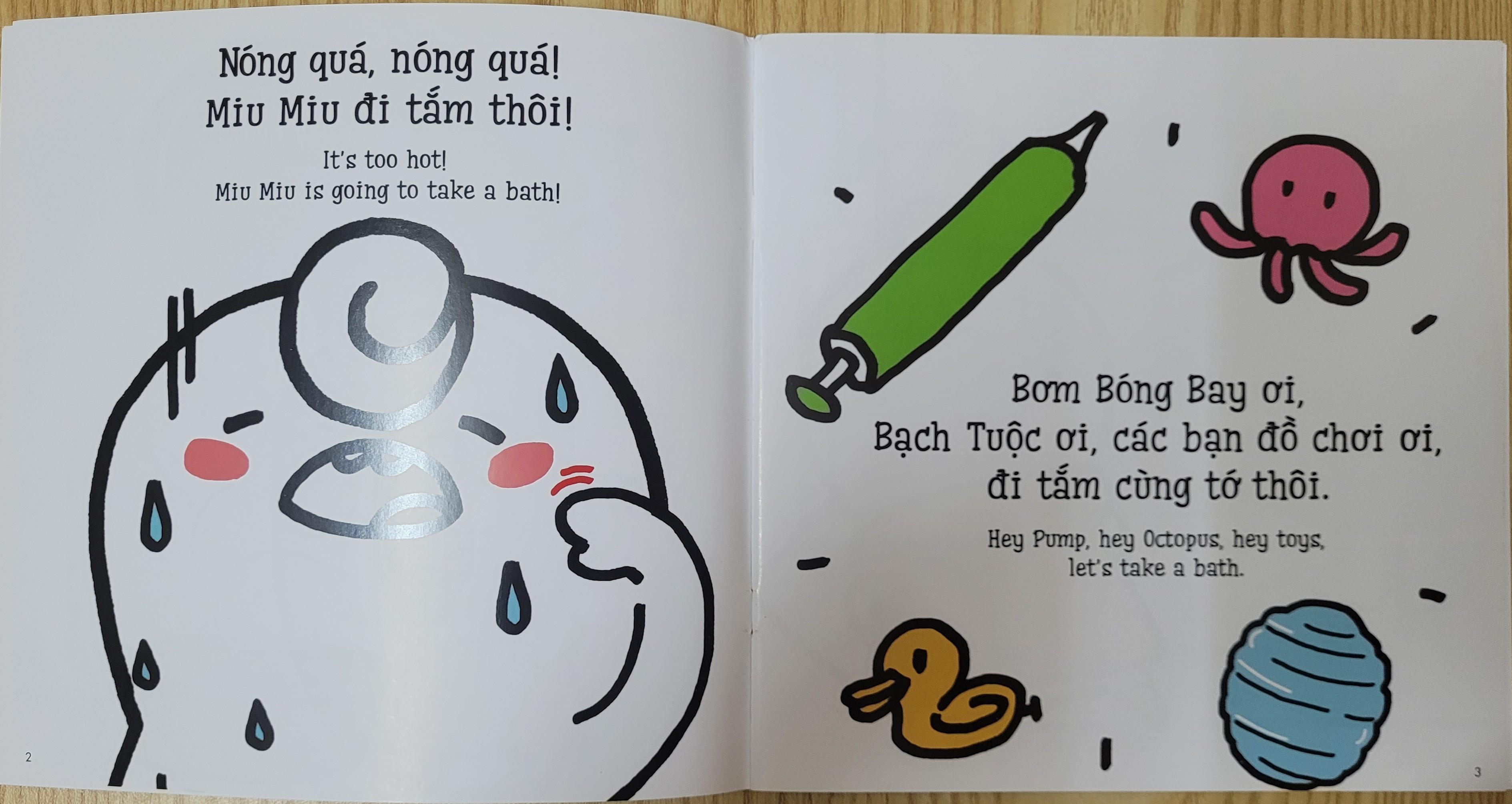 Sách Ehon Miu Miu Tự Lập Phần 1 Song Ngữ - Đi Tắm