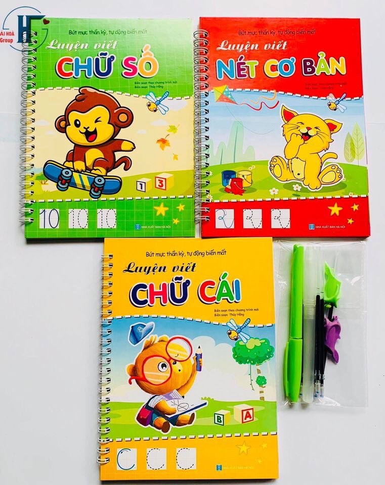 Sách- Combo 3 cuốn Sách Tô bay Luyện viết Bút mực Thần kỳ Tự động biến mất (Nét cơ bản, Chữ cái, Chữ số)