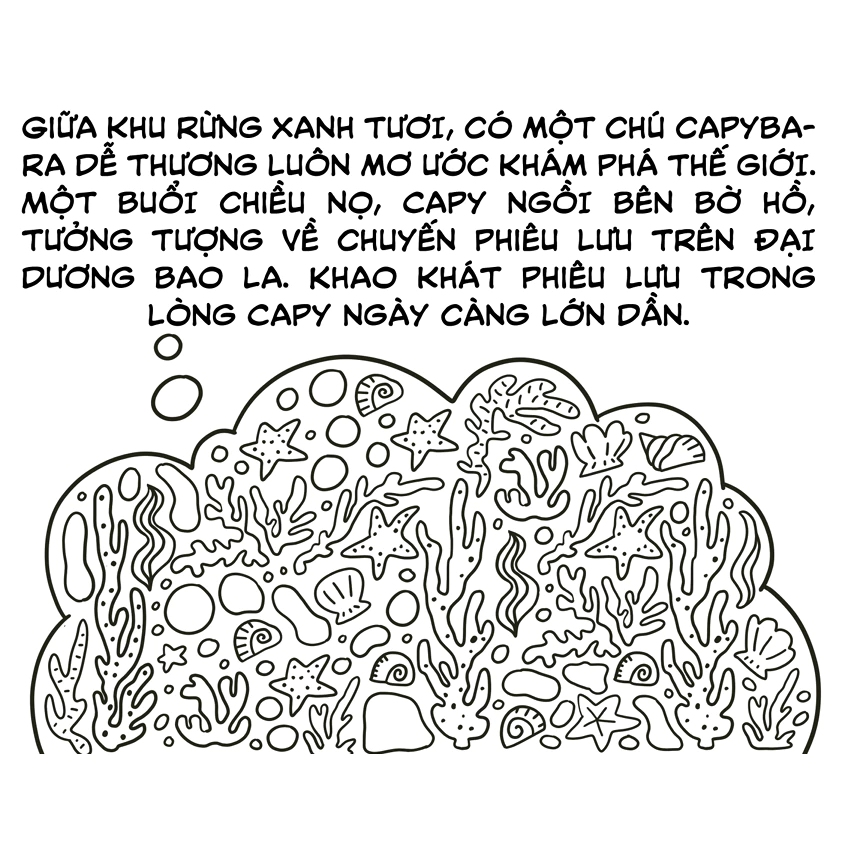 Sách Tô Màu Chữa Lành - Hành Trình Bí Mật Của Capybara - Khám Phá Xuyên Đại Dương Của Capybara - VT