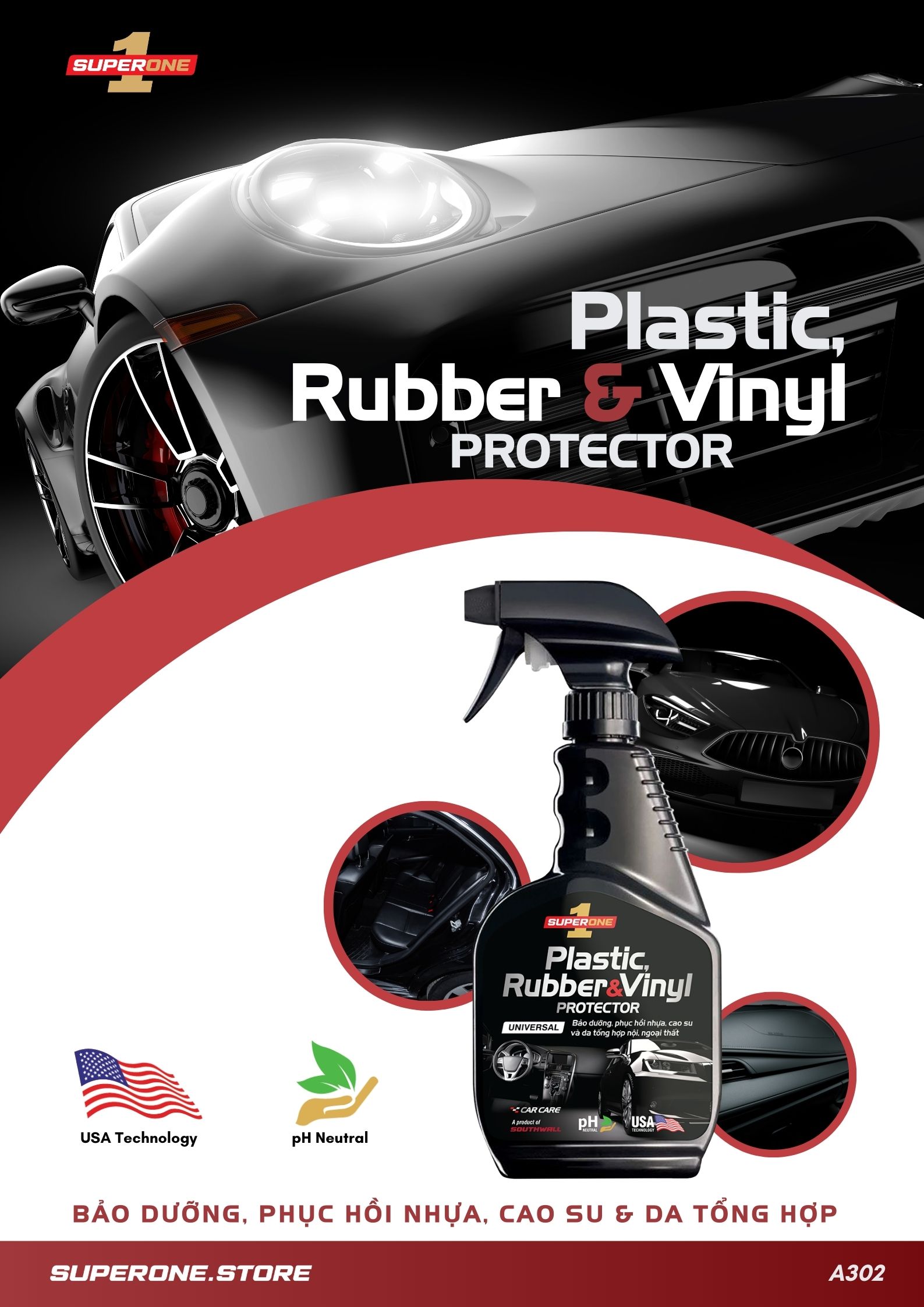 Dung Dịch Bảo Dưỡng Nhựa, Cao Su & Da Tổng Hợp Ô Tô SUPERONE Plastic, Rubber and Vinyl Protector - Universal SOUTHWALL A302