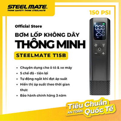 Bơm Lốp Ô Tô Mini STEELMATE T15B – Bơm Nhanh, Tự Động Ngắt, Hiển Thị Áp Suất Kỹ Thuật Số, Dung Lượng Pin 4000mAh, Bảo Hành 3 Năm