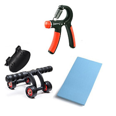 Combo con lăn tập cơ bụng 4 bánh + Kìm bóp tay điều chỉnh lực