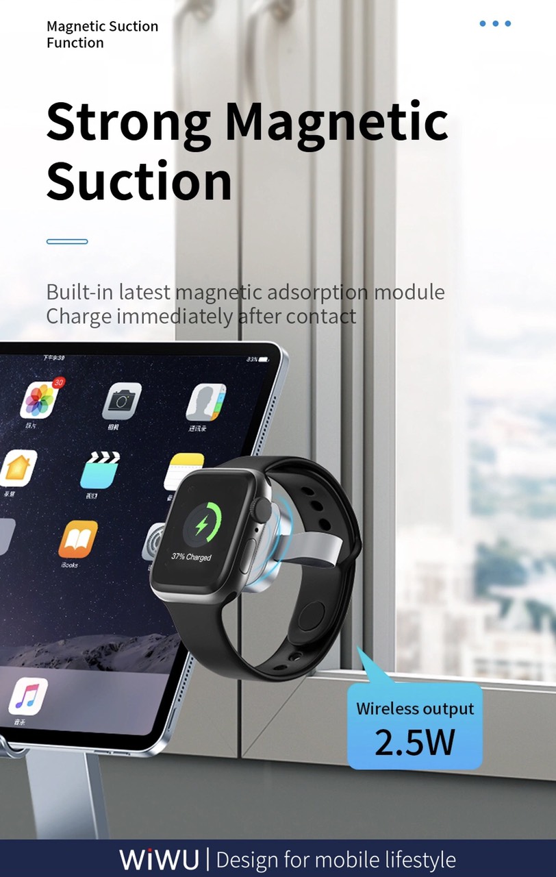 Sạc đồng hồ không dây Wiwu Wireless Charger M16 Pro cho đồng hồ thông minh tương thích với series 8/ Ultra/7/6/5/4/3/2/1 (38mm, 40mm, 41mm, 44mm, 45mm) - Hàng chính hãng