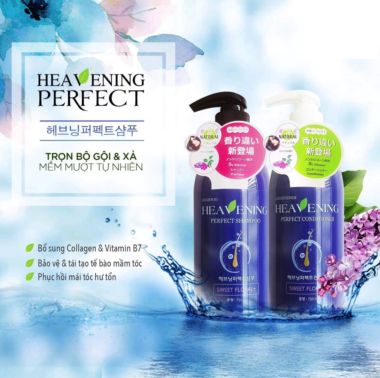 Combo 02 chai Dầu Gội chăm sóc tóc cao cấp Heavening Perfect TẶNG KÈM Hộp & Túi đựng