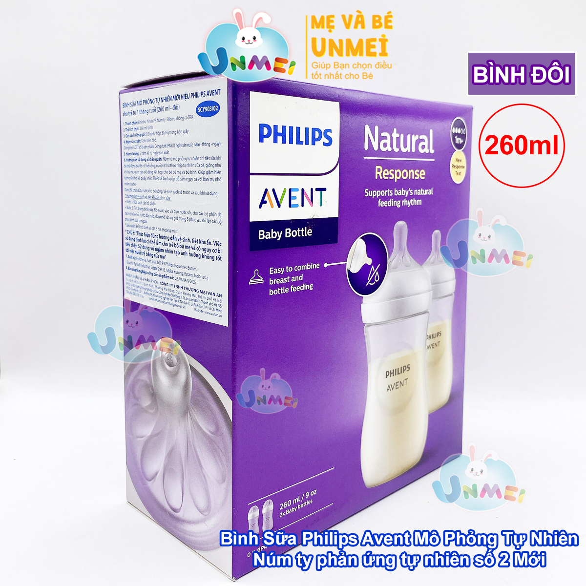 Bình sữa mô phỏng tự nhiên mới hiệu Philips Avent cho trẻ từ 1 tháng tuổi (260ml-đôi)_SCY903.02
