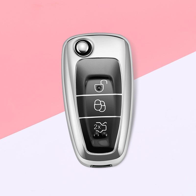 Móc khóa kèm ốp bảo vệ chìa khóa xe Ford Everest, Ranger XLS, Ford Ranger Wildtrak nhựa mềm TPU tráng gương sáng bóng