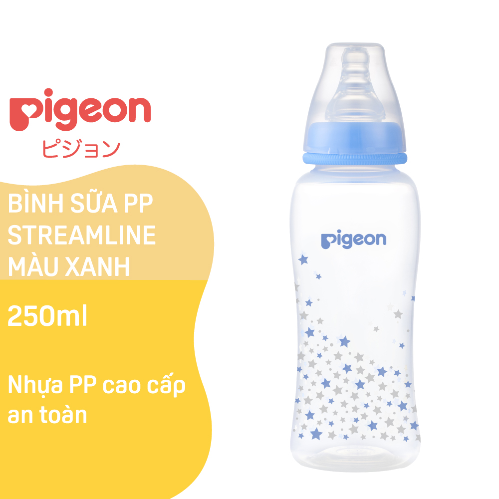 Bình sữa cổ hẹp PP Streamline hình ngôi sao hồng/xanh Pigeon 250ml (M)