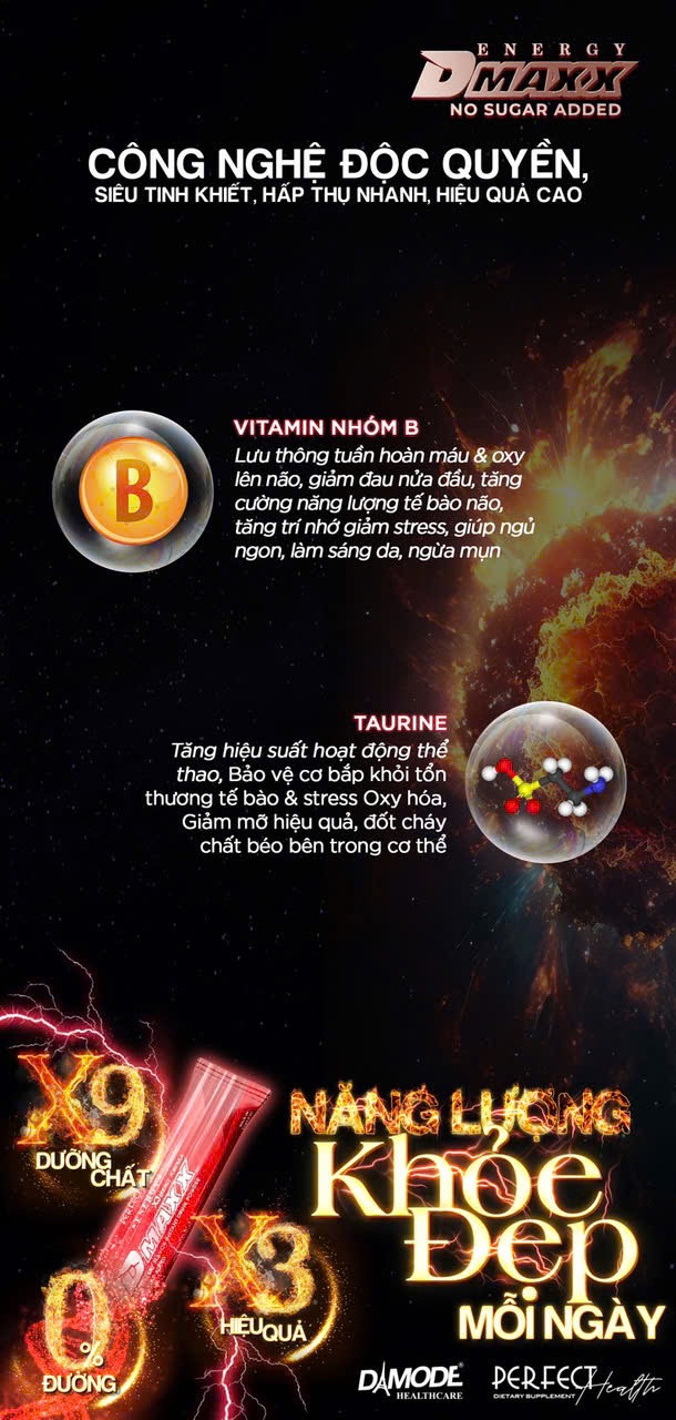 DMAXX thức uống bổ sung vitamin năng lượng không đường DAMODE 82 gói màu đỏ mỗi gói 2,2gr