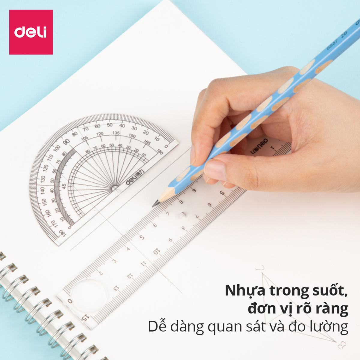 Bộ thước kẻ, thước đo độ, eke học sinh - Bộ dụng cụ học tập 4 chiếc - 79529