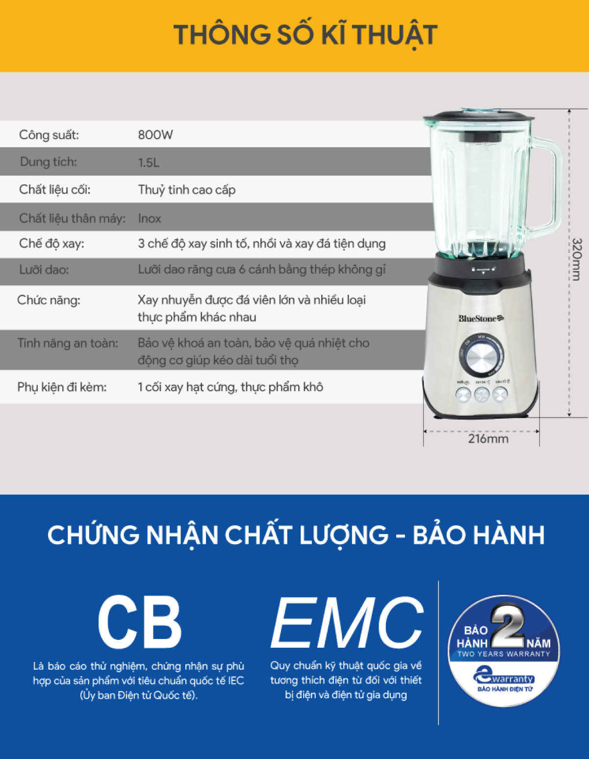 Máy Xay Sinh Tố BlueStone BLB-5339 (1.5 Lít) - Hàng chính hãng