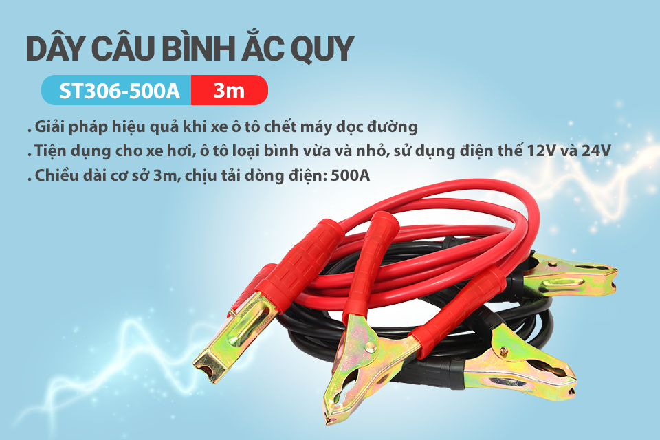 Dây Câu Bình Ắc Quy VIAIR ST306 500A Dài 3m