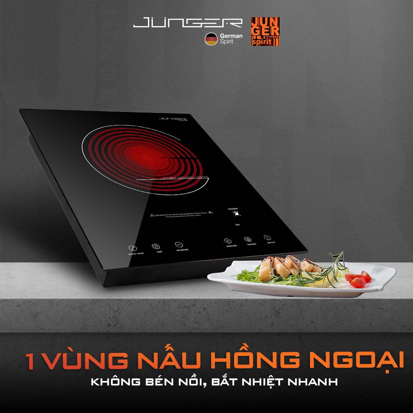 Bếp đơn hồng ngoại JUNGER IS-19 2000W Không kén nồi Hàng Chính Hãng Bảo Hành 12 Tháng