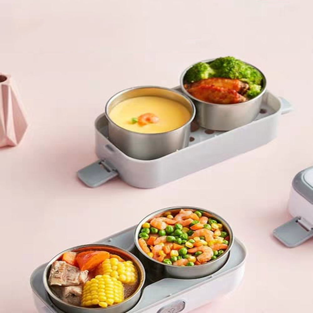 Hộp cơm cắm điện hai tầng, hộp cơm hâm nóng 2 BÁT INOX, giữ nhiệt thích hợp cho dân văn phòng KitAcoom, hàng nhập khẩu chính hãng cao cấp