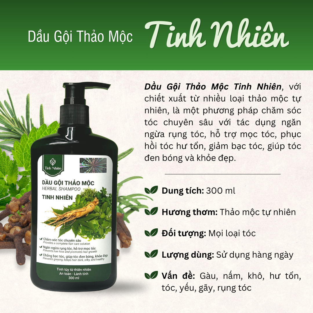 Dầu Gội Thảo Mộc Nhân Sâm Tinh Nhiên chăm sóc tóc chuyên sâu, giảm rụng tóc, giúp tóc mọc dày hiệu quả