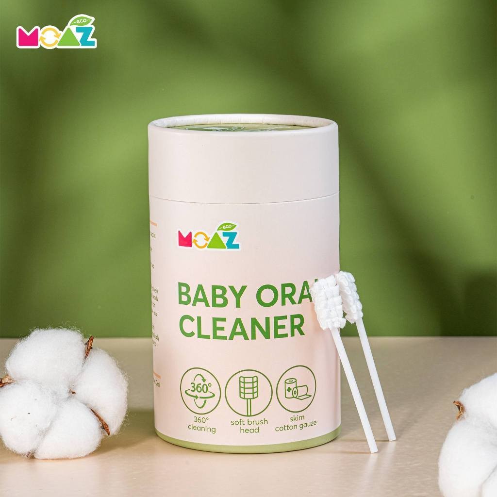 Que Gạc Khô Rơ Lưỡi Moaz Eco Vệ Sinh Răng Miệng Cho Bé - Hộp 30c