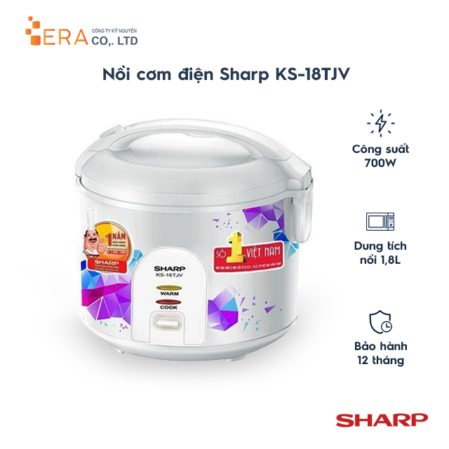 Nồi cơm điện nắp gài Sharp KS-18TJV 1,8L - Hàng Chính Hãng