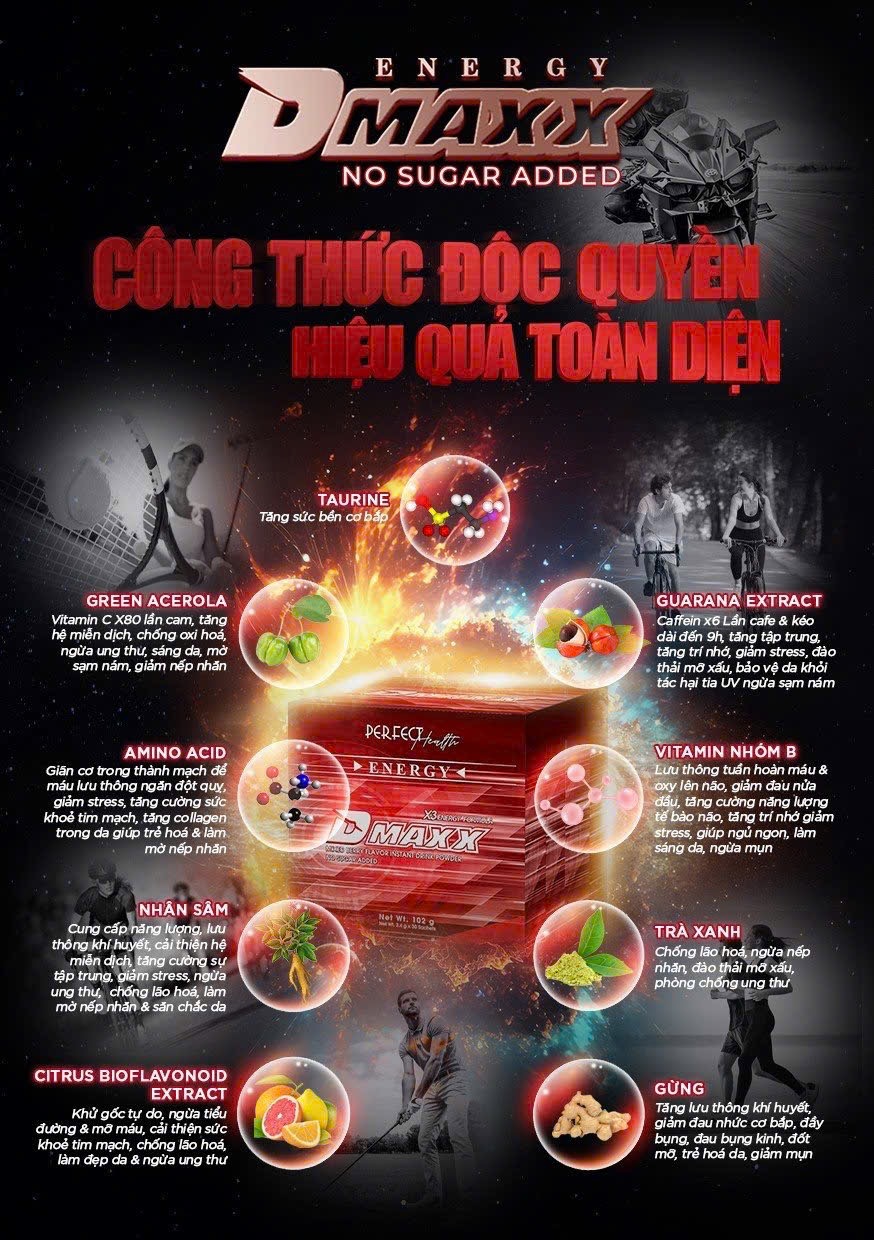 DMAXX thức uống bổ sung vitamin năng lượng không đường DAMODE 100 gói màu đỏ mỗi gói 2,2gr