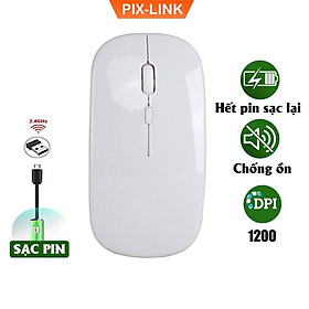 Chuột Không Dây Sạc Pin 2.4GHz PIX-LINK P1 Siêu Mỏng Không Gây Tiếng Ồn Sạc 1 Lần Dùng 1 Tuần Cho Laptop Macbook PC Tivi - Hàng Chính Hãng