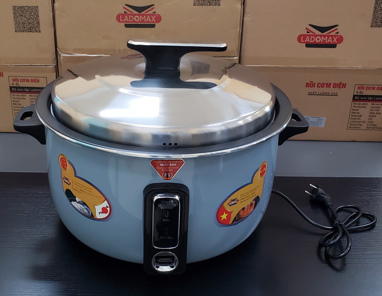 Nồi cơm công nghiệp chuyên quán 5.6L Ladomax có vỉ inox chống cơm cháy, mâm nhiệt oxi hóa cứng chống teo-Hàng chính hãng