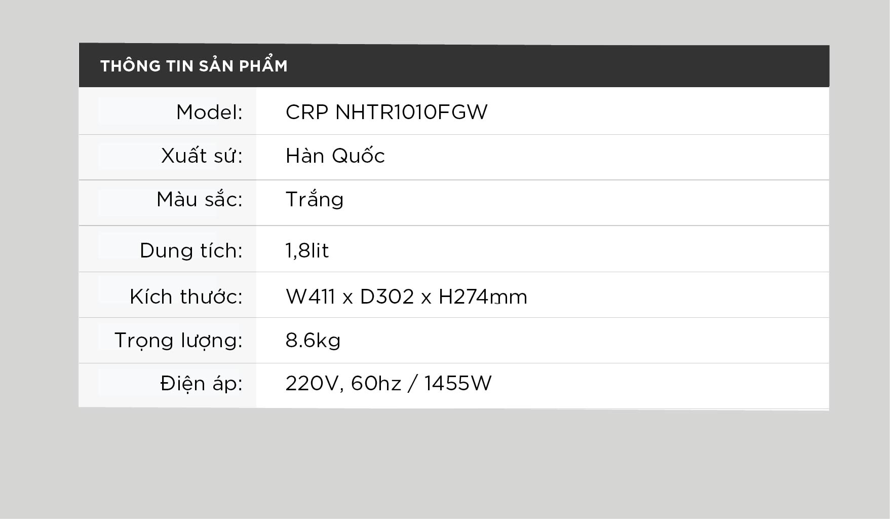 Nồi cơm điện áp suất kép cao tần Cuckoo 1.8L CRP-NHTR1010FGW- công nghệ áp suất xi lanh hiện đại, giúp giảm tiếng ồn- Lòng nồi phủ men Xwall độc quyền- Bảo hành 2 năm - Hàng chính hãng Cuckoovina
